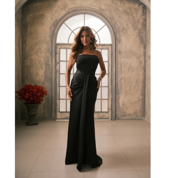 NEW Betsy & Adam BLACK Strapless SATIN Draped RUCHED Pleat EVENING Dress GOWN 12 - Picture 9 of 16